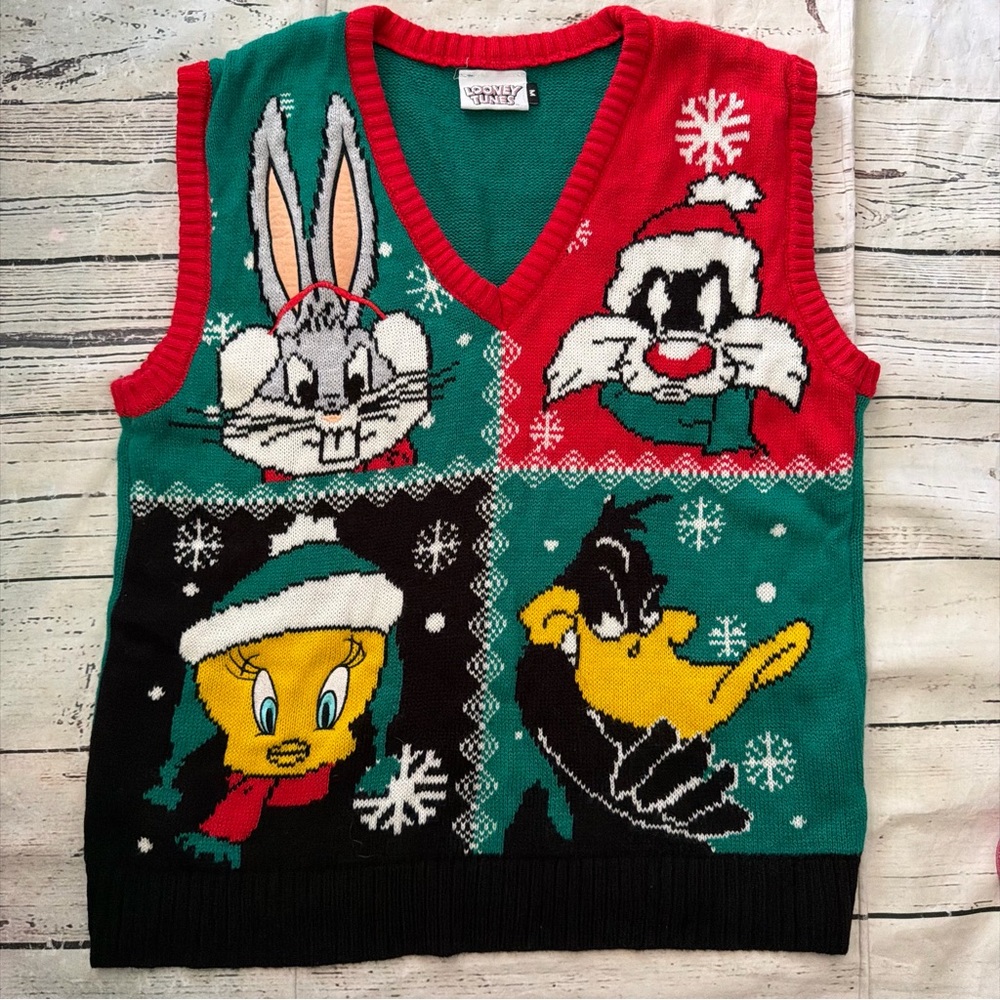 Warner Bros. Looney Tunes Knit Vest in Red, Green & White
